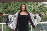 Ravens lined with Fox trim pashmina shawl, one of a kind