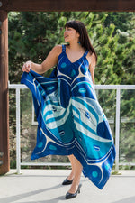 South East Wind & Foam Women in Scarf Dress (Blue) [Now in Silk Satin]