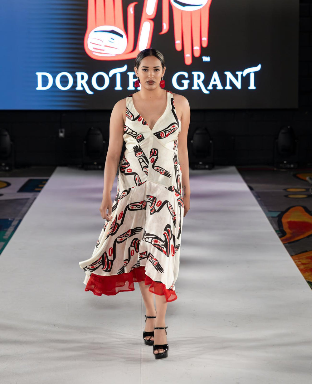 Eagle Silk Dress with red hemline underskirt