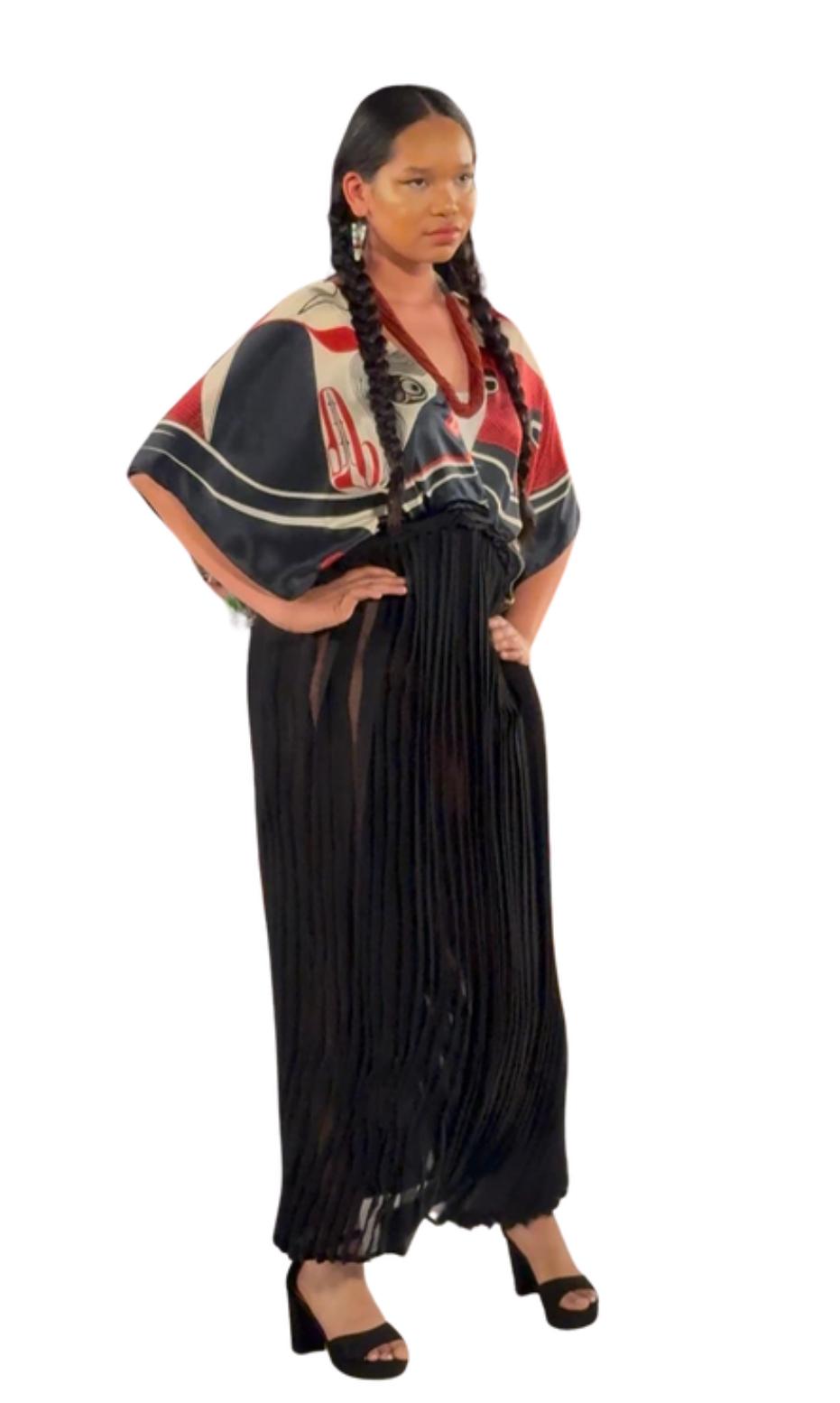 Kimono South East Wind Silk Top with Pleated Dress