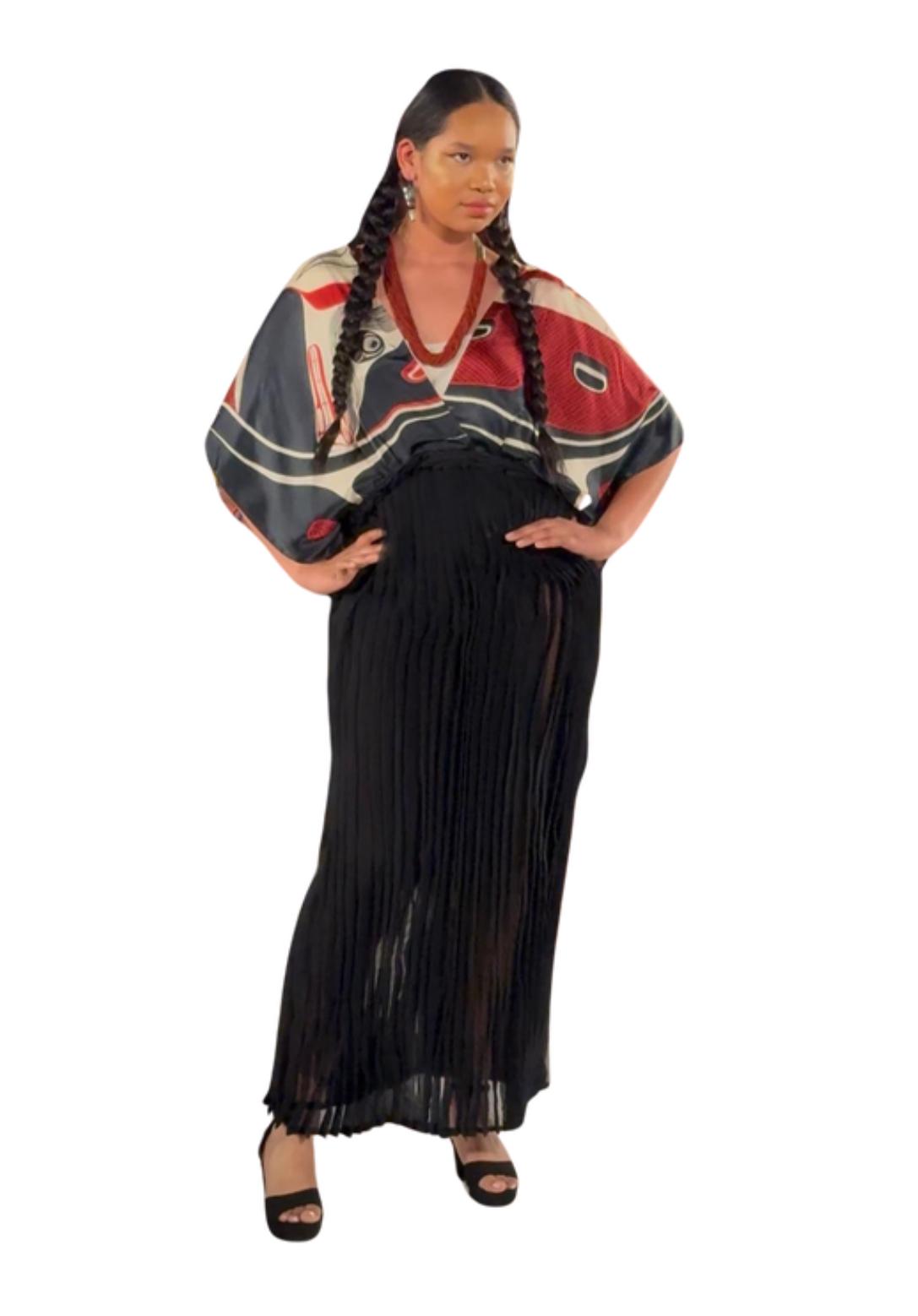 Kimono South East Wind Silk Top with Pleated Dress
