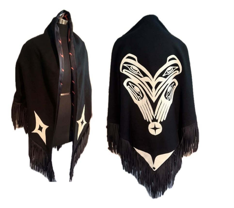 White Raven triangle fringed shawl