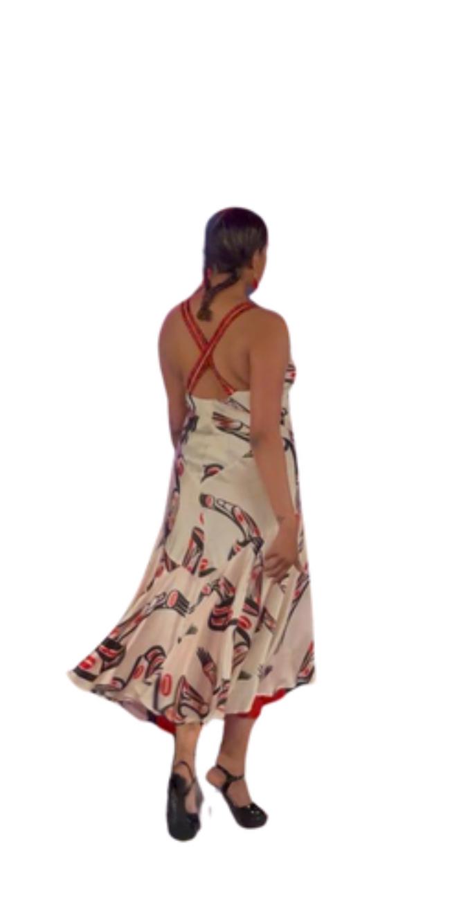 Eagle Silk Dress with red hemline underskirt
