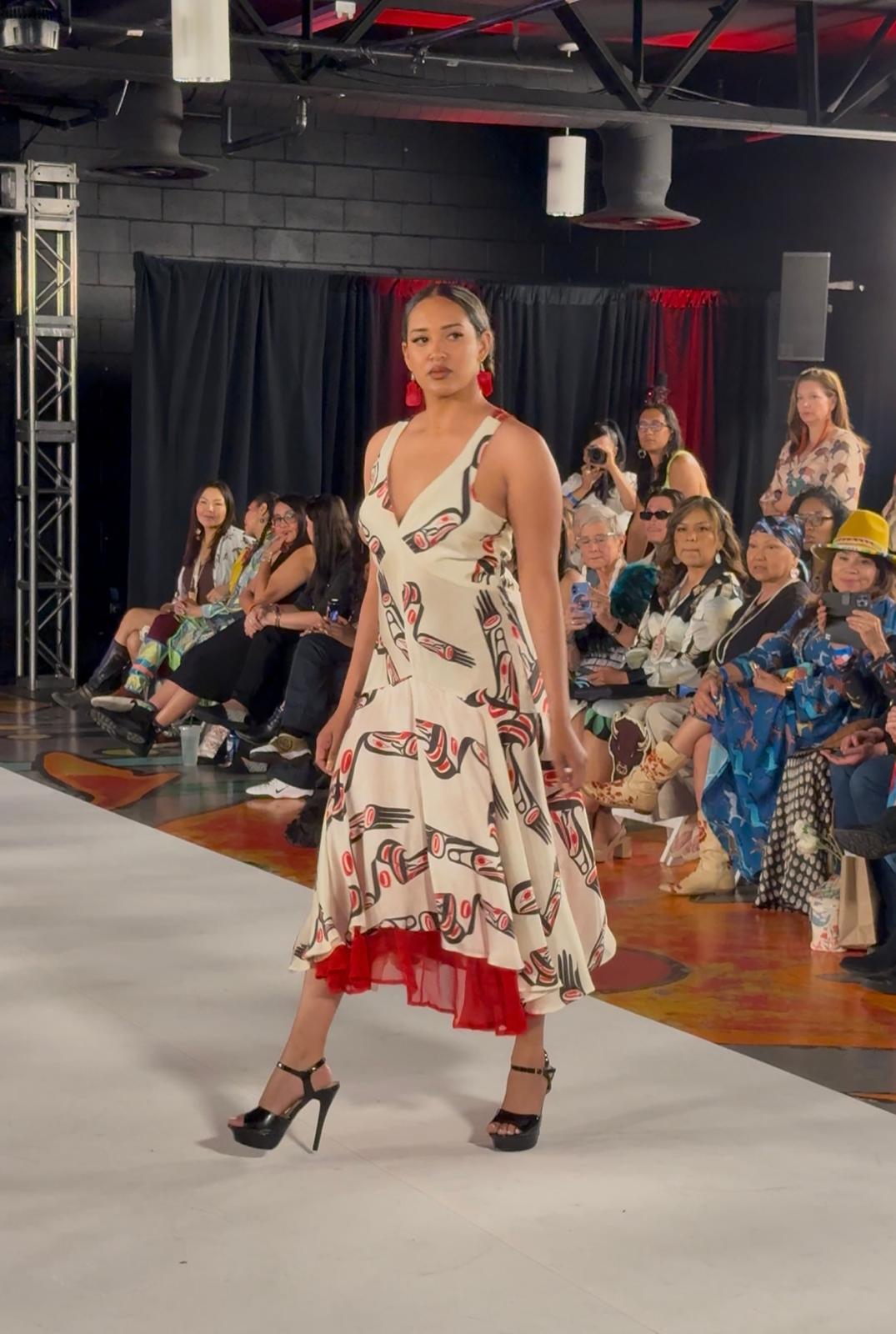 Eagle Silk Dress with red hemline underskirt