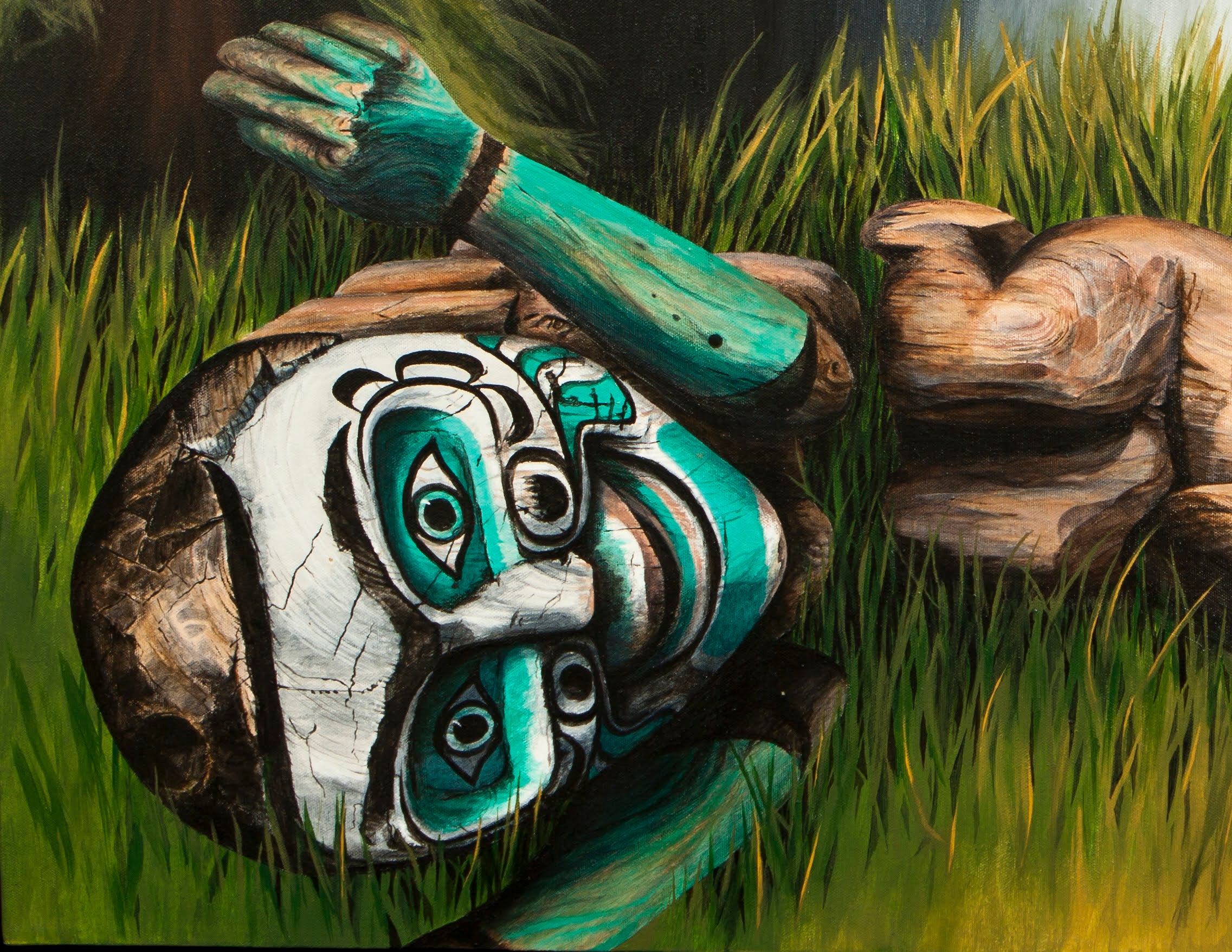 Laughing Kwaguilth Welcome Totems Falling Down Laughing Painting
