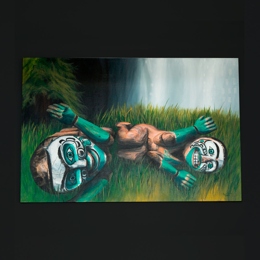 Laughing Kwaguilth Welcome Totems Falling Down Laughing Painting