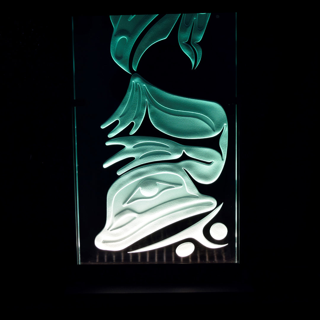 Raven Teasing Frog Glass Art