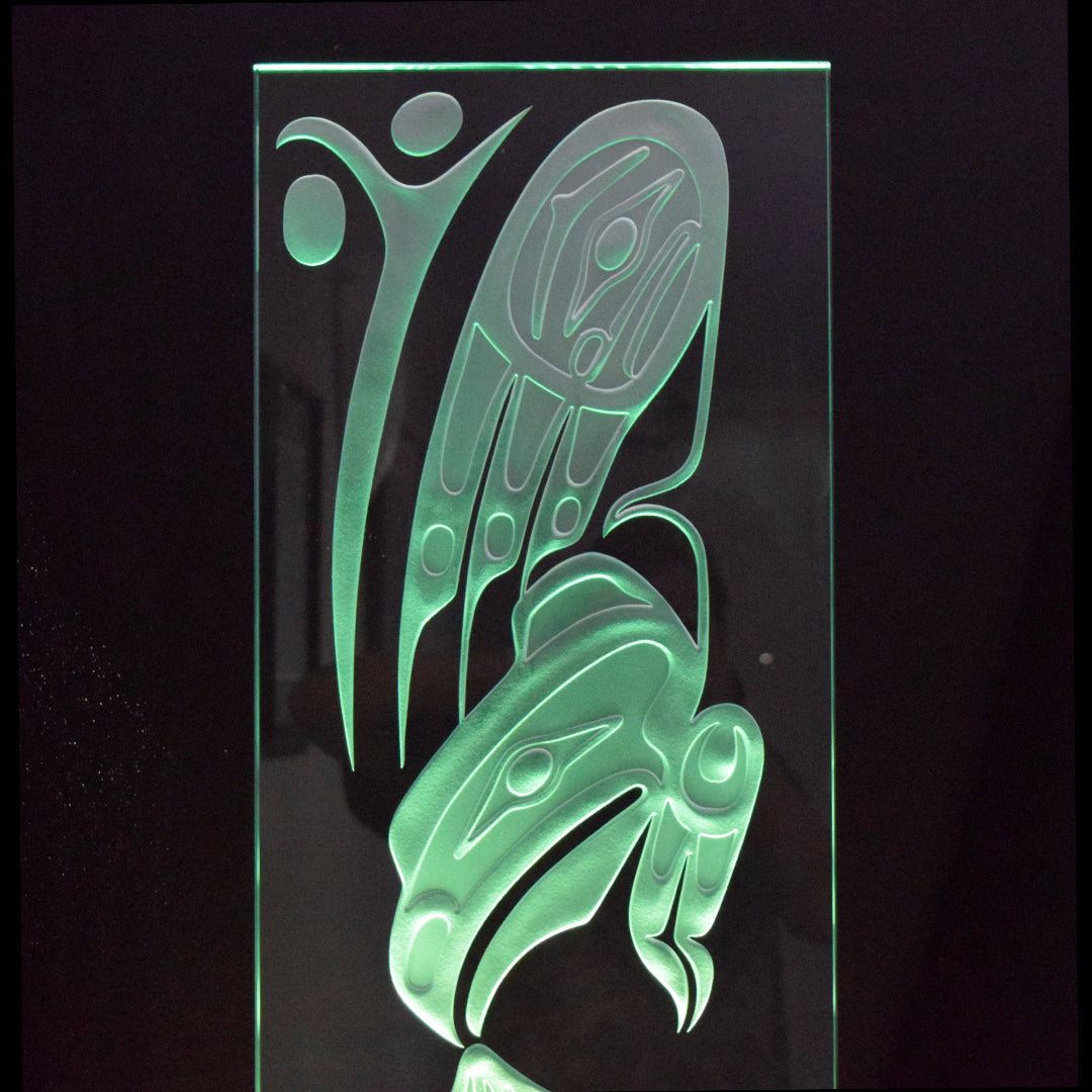 Raven Teasing Frog Glass Art
