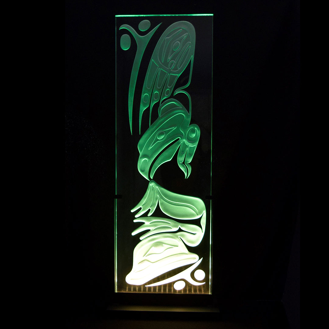 Raven Teasing Frog Glass Art
